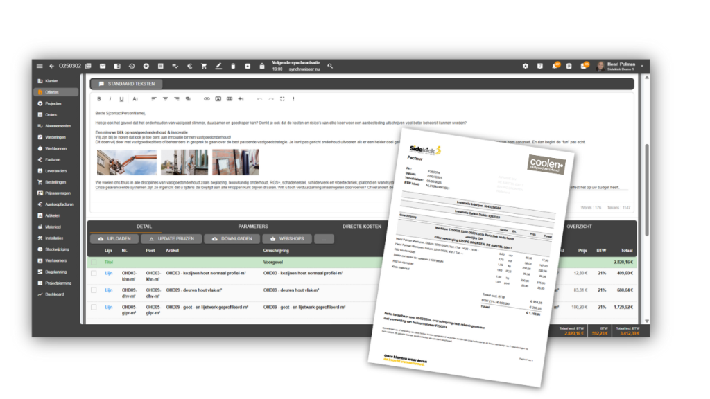 Afbeelding van de calculatie schilderwerk software van Sidekick Software - Calculatieprogramma voor schildersbedrijven