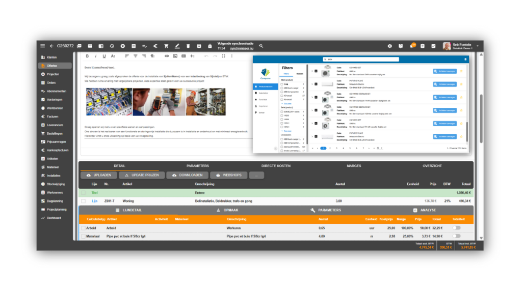 De afbeelding illustreert de software voor installateurs in de bouw. Hiermee kan men calculeren op een gemakkelijke manier door gebruik te maken van de ERP calculatiesoftware voor installatietechniek. De beste software voor installatiebedrijven