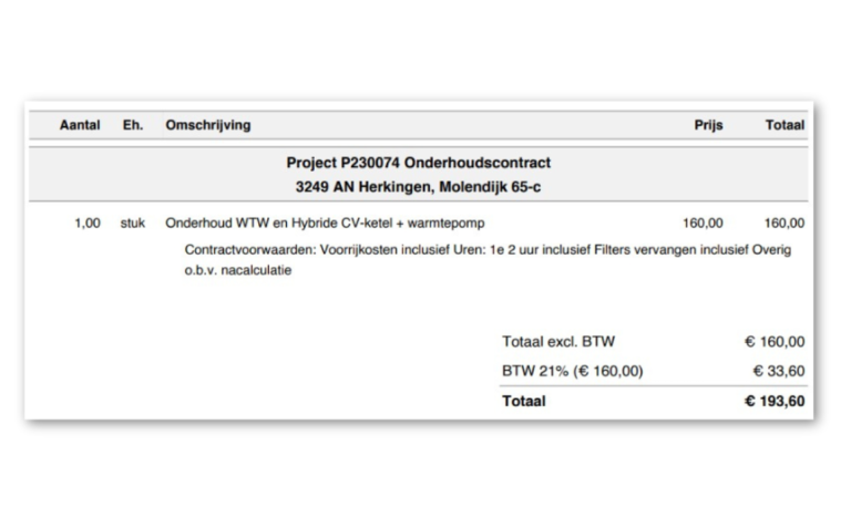 Facturatie programma robaws van Sidekick Software - Factuur periodieke facturering van onderhoud