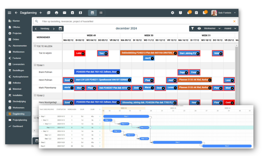 Planning software voor projecten - Sidekick Software voor dak afbouw en installatie