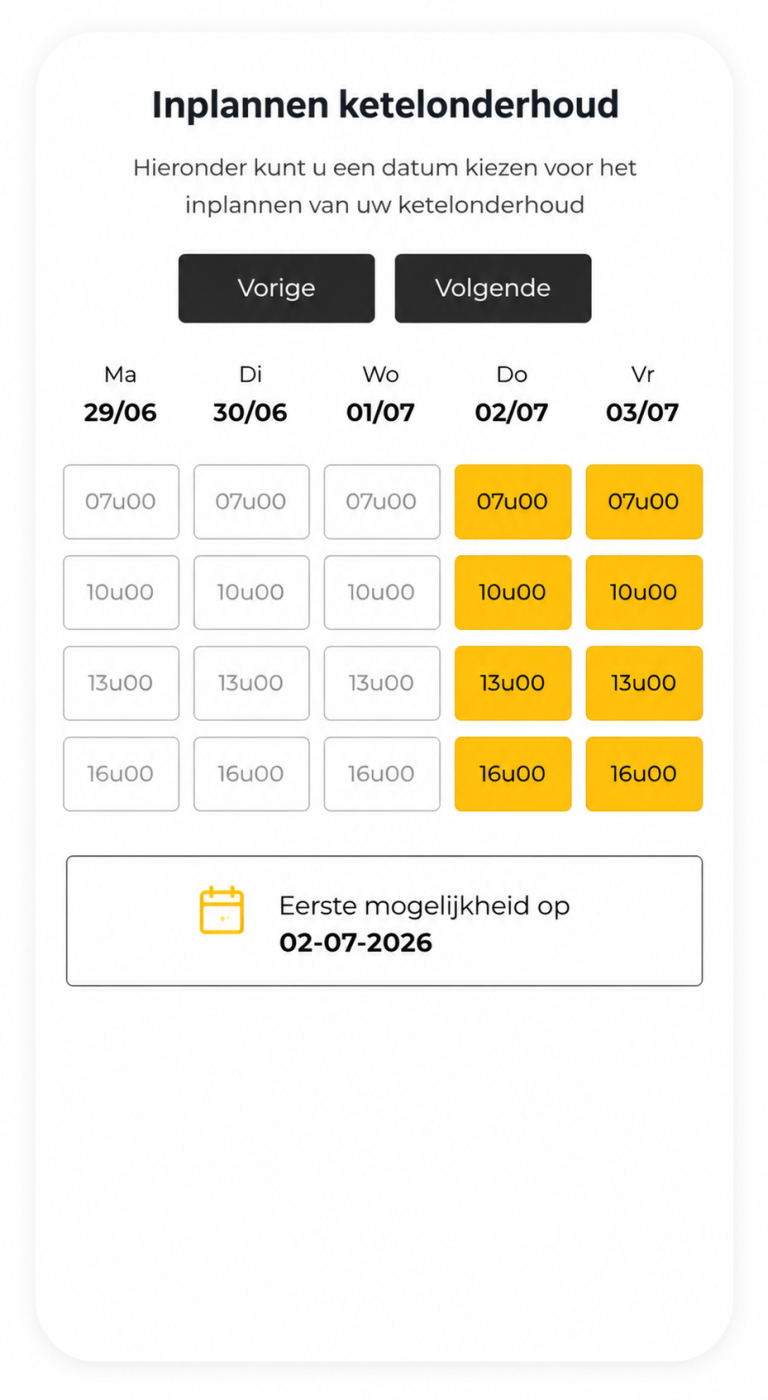 Onderhoudsagenda van Connectro gekoppeld aan de Robaws dagplanning
